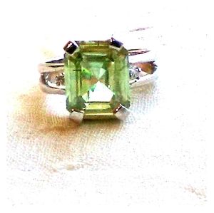 Genuine Moistenite Diamond  green emerald cut 925 Sterling Silver s7.5